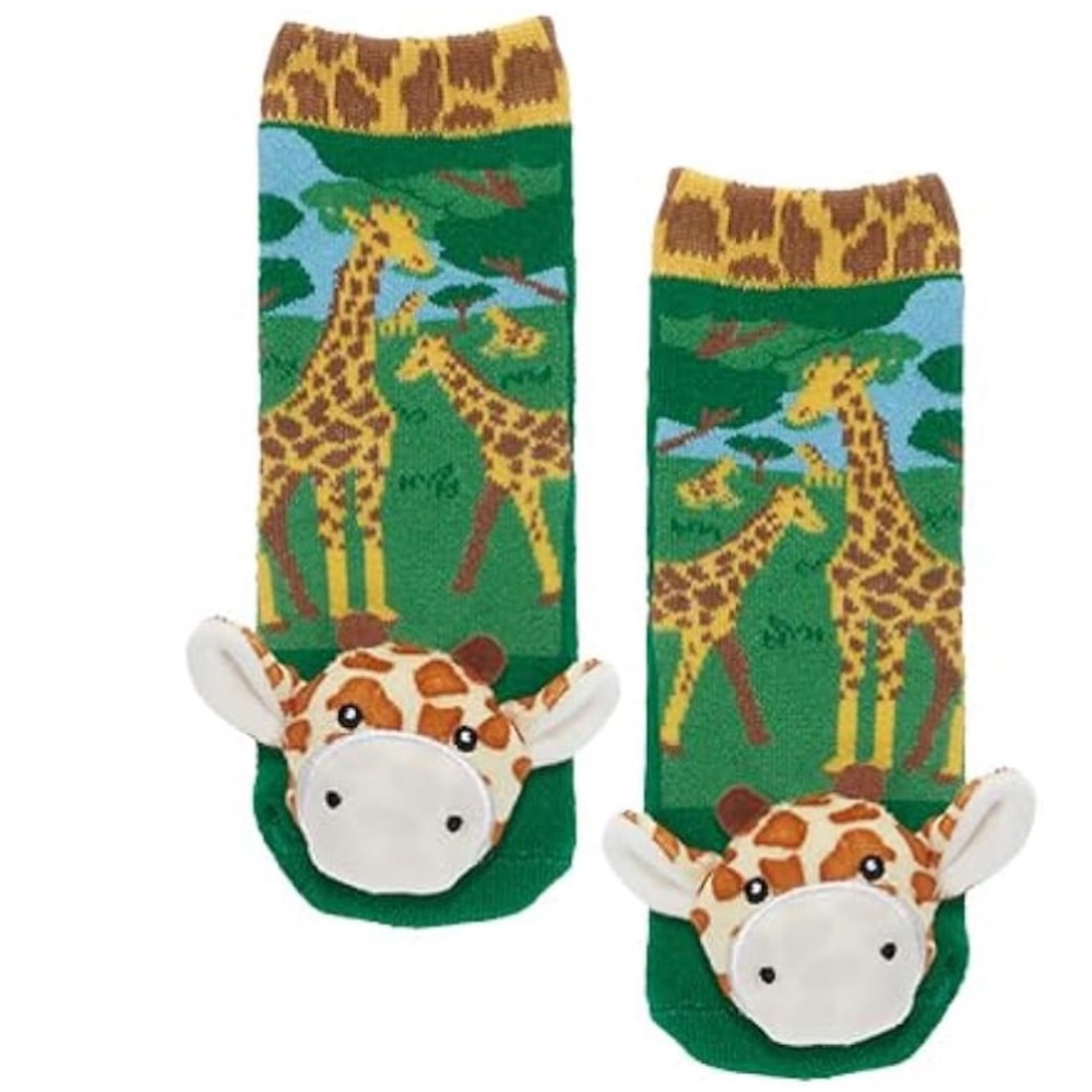 Messy Moose baby Green Giraffe Socks with 3D head and grip bottoms